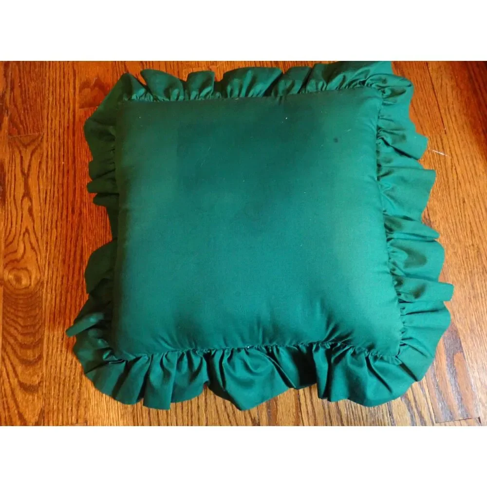 Vintage Green Cat Lady Pillow Mom & Offspring Floral Botanical Cabincore Ruffles